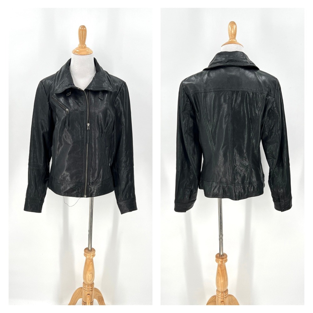 Danier Leather Motorcycle Biker Jacket Womens Medium Black Asymmetrical Zip